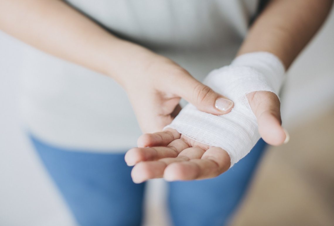 personal injury to the hand with bandage