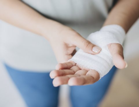 personal injury to the hand with bandage